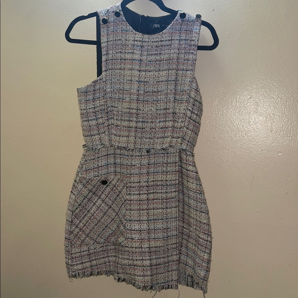 Zara Romper Jumpsuit Tweed Multicolor Women's Size Xs Sleeveless Blogger - Picture 5 of 9